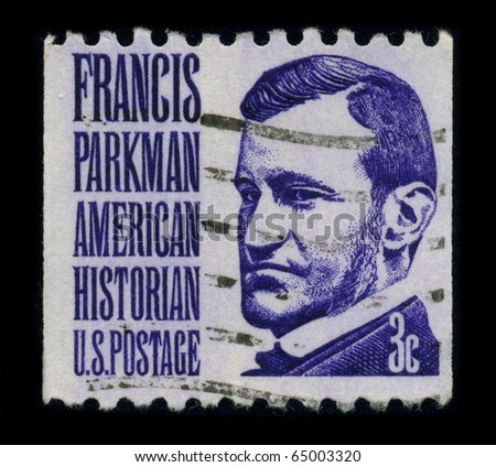 USA - CIRCA 1980: A stamp shows image portrait Francis Parkman (September 16, 1823 - November 8, 1893) was an American historian, best known as author of The Oregon Trail, circa 1980.