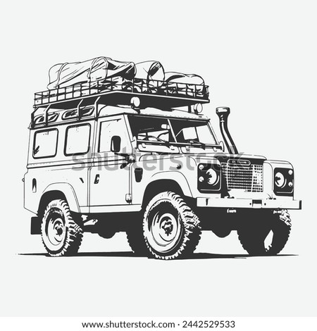 black and white sketch style off road car illustration