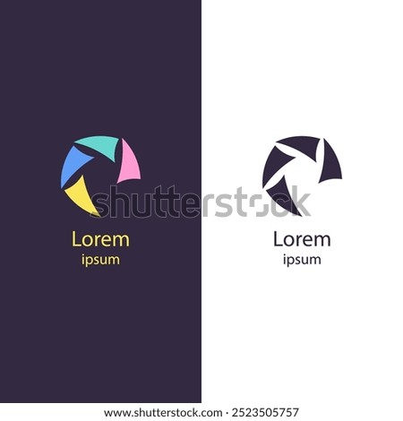 Abstract, circular logo design with dynamic, triangular shapes forming a symmetrical pattern. Ideal for creative companies, technology firms, branding agencies, marketing and consulting.