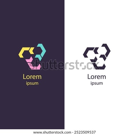 Abstract, interconnected hexagon logo with a modern and symmetrical design. Ideal for companies in technology, networking, consulting, innovation, and branding.