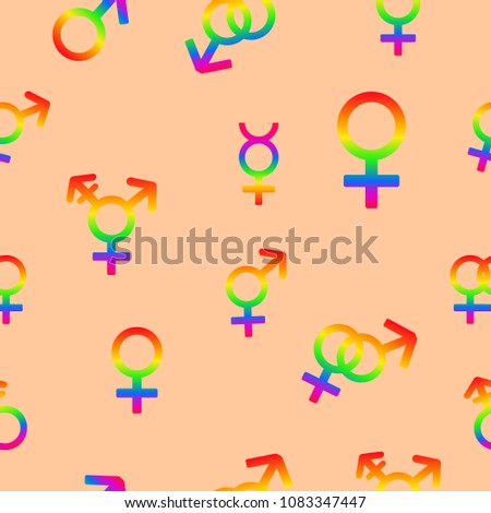 Seamless texture of the symbols of gender coloring LGBT colors on a peach background vector