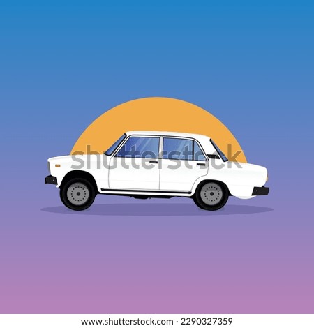 vector layout of the Russian car. Side view. VAZ 2107.Russian old street racing car, racing team, tuning. Vector illustration for sticker, poster or badge