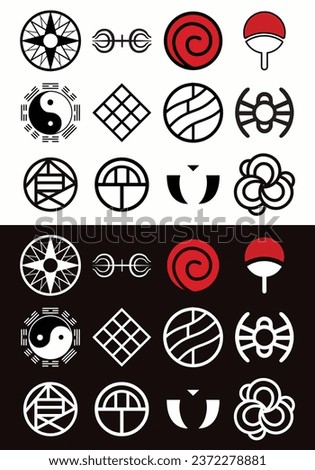 Set symbol clan vector on anime Naruto. Otsutsuki, Senju, Uzumaki, Uchiha Clan, Hyuga, Hatake, Nara, Aburame, Akimichi, Yamanaka, Inuzuka, Sarutobi. With two option background editable