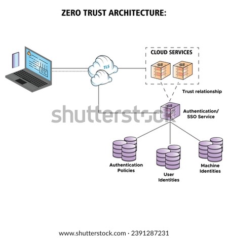 Vector illustration Zero Trust Architecture data cloud services security