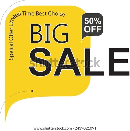 50 % off Design of square vector banner with rounded corners on side by side for big sales. Yellow tag templates with special offers with 50 percent off, strokes and elements vector illustration .