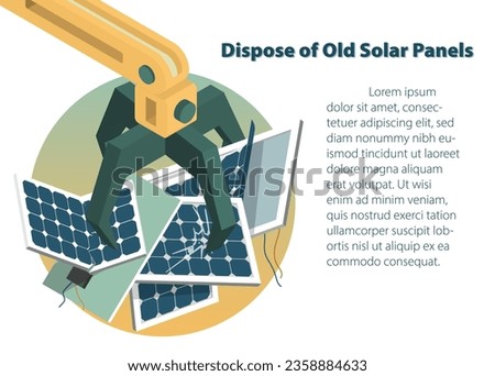 Crane  grabber loading Solar Panel, Hydraulic Claw, Disposal of Solar Panels, vector illustration
