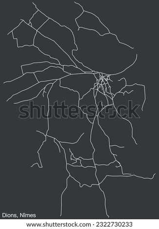 Detailed hand-drawn navigational urban street roads map of the DIONS COMMUNE of the French city of NÎMES, France with vivid road lines and name tag on solid background