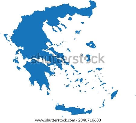 BLUE CMYK color detailed flat stencil map of the European country of GREECE on transparent background