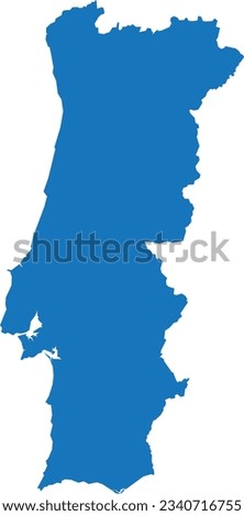 BLUE CMYK color detailed flat stencil map of the European country of PORTUGAL on transparent background