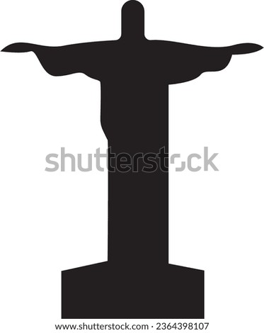 Simple black flat drawing of the Brazilian historical landmark monument of the CHRIST THE REDEEMER, RIO DE JANEIRO