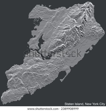 Topographic exaggerated relief map of the borough of the STATEN ISLAND, NEW YORK CITY with solid contour lines and name tag on vintage background
