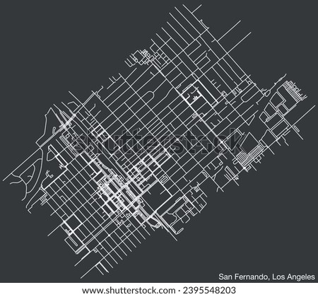 Detailed hand-drawn navigational urban street roads map of the CITY OF SAN FERNANDO of the American LOS ANGELES CITY COUNCIL, UNITED STATES with vivid road lines and name tag on solid background