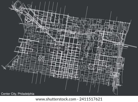 Detailed hand-drawn navigational urban street roads map of the CENTER CITY neighborhood of the American city of PHILADELPHIA, PENNSYLVANIA with vivid road lines and name tag on solid background