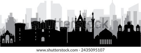 Black cityscape skyline panorama with gray misty city buildings background of NAPLES (NAPOLI), ITALY