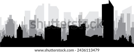 Black cityscape skyline panorama with gray misty city buildings background of MANCHESTER, UNITED KINGDOM