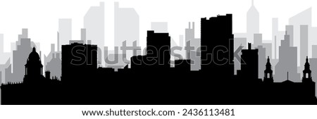 Black cityscape skyline panorama with gray misty city buildings background of LEEDS, UNITED KINGDOM