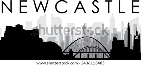 Black cityscape skyline panorama with gray misty city buildings background of NEWCASTLE, UNITED KINGDOM