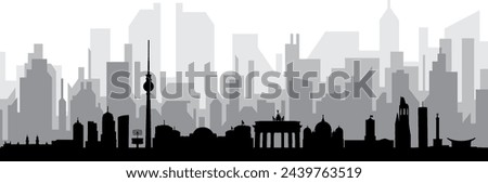 Black cityscape skyline panorama with gray misty city buildings background of BERLIN, GERMANY