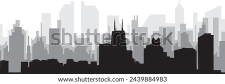 Black cityscape skyline panorama with gray misty city buildings background of CHICAGO, UNITED STATES