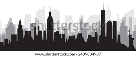 Black cityscape skyline panorama with gray misty city buildings background of NEW YORK, UNITED STATES