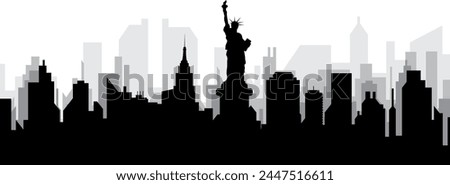 Black cityscape skyline panorama with gray misty city buildings background of NEW YORK CITY, UNITED STATES
