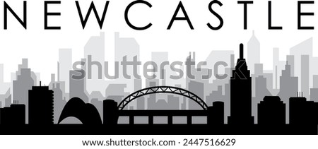 Black cityscape skyline panorama with gray misty city buildings background of NEWCASTLE, UNITED KINGDOM
