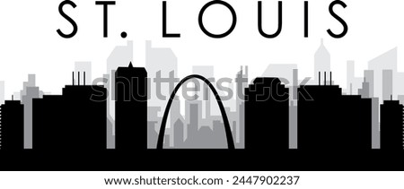 Black cityscape skyline panorama with gray misty city buildings background of ST. LOUIS, UNITED STATES