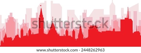 Red panoramic city skyline poster with reddish misty transparent background buildings of OTTAWA, CANADA