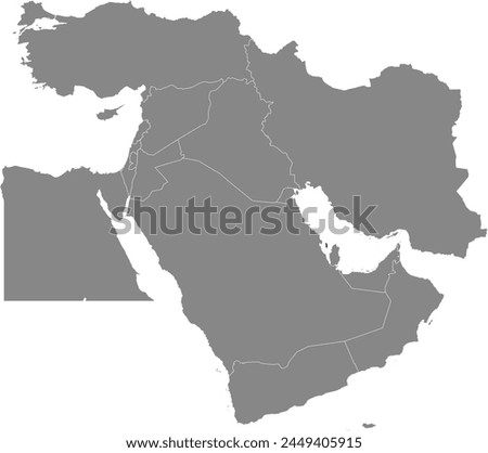 Black detailed blank political map of BAHRAIN with white borders on transparent background using orthographic projection of the gray Middle East