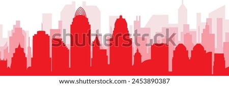 Red panoramic city skyline poster with reddish misty transparent background buildings of CINCINNATI, UNITED STATES