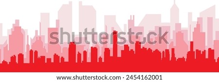 Red panoramic city skyline poster with reddish misty transparent background buildings of MIAMI, UNITED STATES