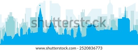 Blue panoramic city skyline poster with bluish misty transparent background buildings of OTTAWA, CANADA