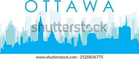 Blue panoramic city skyline poster with bluish misty transparent background buildings of OTTAWA, CANADA