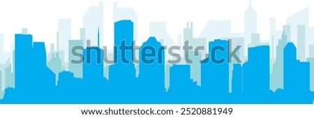 Blue panoramic city skyline poster with bluish misty transparent background buildings of HOUSTON, UNITED STATES