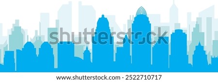 Blue panoramic city skyline poster with bluish misty transparent background buildings of CINCINNATI, UNITED STATES