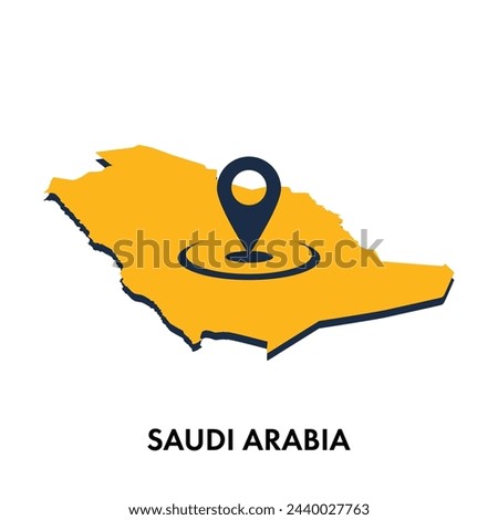 Saudi Arabia map with location PIN isolated on white background, Concept of explore, and travel vector illustration design