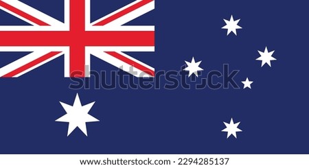 National flag of the Commonwealth of Australia. Blue Ensign defaced with the Commonwealth Star in the lower hoist quarter and the five stars of the Southern Cross in the fly half. Proportion Ratio 1:2
