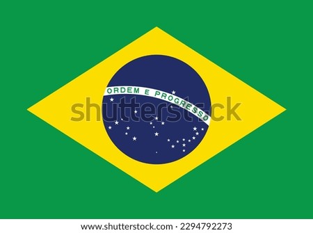 The national flag of the Federative Republic of Brazil. The green field with a yellow rhombus bearing the blue disk in the center formed the celestial globe with 27 stars. Flag Proportion Ratio 7:10