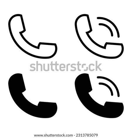 Contact us. Telephone communication symbol. Icon in flat style. Phone icon set. Phone on white background. Vector illustration. Isolated transparent. Ringing phone sign. Call silhouette.