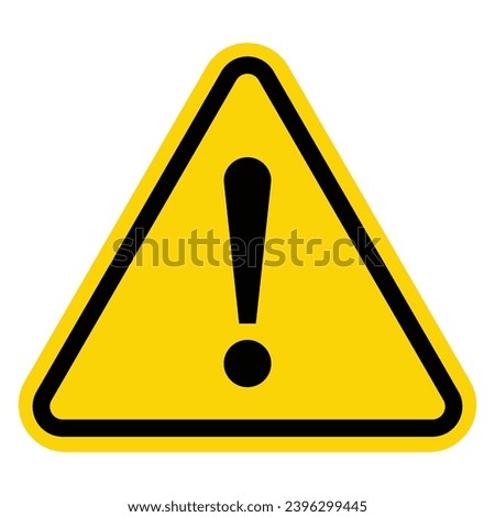 Yellow Warning Dangerous attention icon, danger symbol, filled flat sign, solid pictogram, isolated on white. Exclamation mark triangle symbol. Alert caution warn. Road Industry Safety Advisory Signal