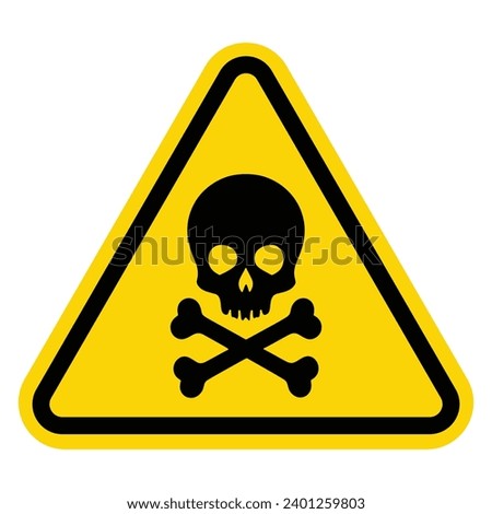 Yellow triangular Danger poison sign with skull and cross bones crossbones mark. Toxic, electricity or chemical Warning icon. Triangle symbol of death