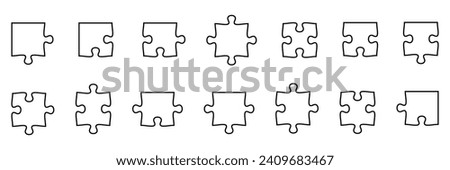 Puzzle pieces set isolated on white background. Jigsaw art. Game with details. Vector design templates. Business presentation concept. Illustration.