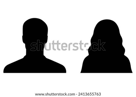 A vector illustration depicting male and female face silhouettes or icons, serving as avatars or profiles for unknown or anonymous individuals. The illustration portrays a man and a woman portrait.