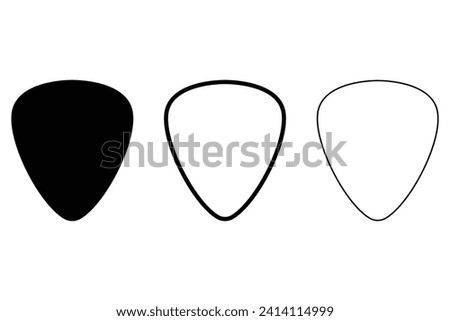 Guitar pick icons set. Different versions in a flat design. Guitar pic vector design illustration. Set of blank solid and line guitar picks vector icon isolated on white background.