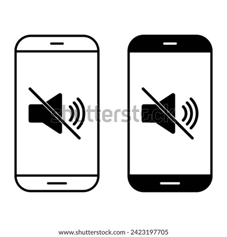 Smartphone Phone silent mode line icon set. Mobile concept and web design. Volume mute outline vector. Audio speaker on screen. No sound. Loudspeaker. Symbol, logo illustration.