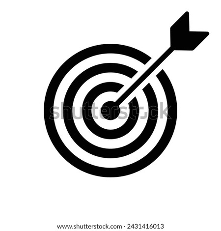 Archery target with arrow icon. Aim, objective and goal. Bullseye target flat icon for apps and websites. Black Silhouette. Vector illustration.