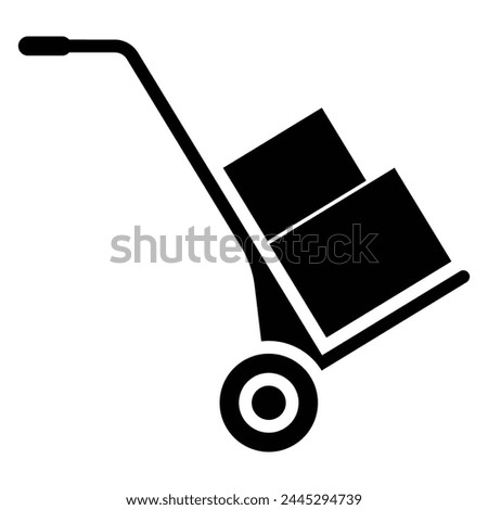 Hand truck vector icon. Moving dolly with cardboard boxes flat line symbol for apps and websites. Black silhouette. Logistic, delivery sign.