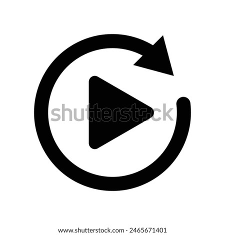 Replay icon. Video movie play button vector sign. Flat design. Playback symbol. Restart. Repeat. Music refresh. Circular arrow.