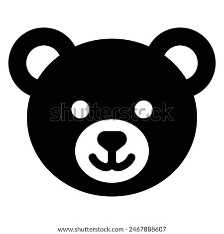 Teddy Bear vector icon. Plush toy symbol. Cute animal head face. Black silhouette.