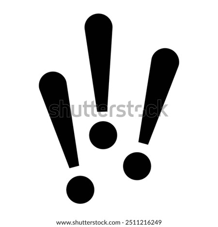 Exclamation mark vector icon. Three exclamation points sign. Isolated on white background.